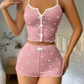 BUĞZ Kadın Pembe Kalpli Askılı Şortlu Pijama Takım 5009