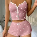BUĞZ Kadın Pembe Kalpli Askılı Şortlu Pijama Takım 5009