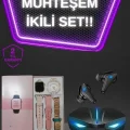 BUĞZ Kadınlar İçin Dokunmatik Ekran Akıllı Saat ve Gamer Kablosuz Bluetooth Kulaklık ANC Özelliği