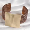 BUĞZ Kahverengi Mermer Desen Akrilik Plastik Gold Kare Plaka Model Vintage Kadın Bilezik - Lisinya