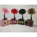BUĞZ Kahverengi Nostaljik Tasarımlı Mini Bluetooth Radyo ve Hoparlör, Klasik Gramafon Görünümlü