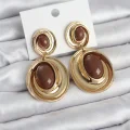 BUĞZ Kahverengi Sallantılı Damla Model Gold Renk Vintage Kadın Küpe