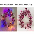  Kalp Püsküllü 3 Modlu LED Işıklı Taç Fuşya Renk