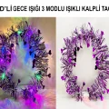 BUĞZ Kalp Püsküllü 3 Modlu LED Işıklı Taç Mor Renk