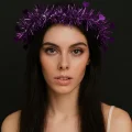 Kalp Püsküllü Gece Parıltısı 3 Modlu LED&#39;li Işıklı Taç Mor Renk