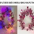 BUĞZ Kalp Püsküllü Gece Parıltısı 3 Modlu Led39li Işıklı Taç Fuşya Renk