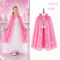 BUĞZ Kar Tanesi Desenli Pembe Elsa Pelerini - Astarlı Frozen Pelerini 85 Cm