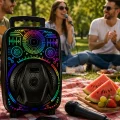 BUĞZ Karaoke Hoparlör RGB LED Işıklı USB FM Radyo Destekli Taşınabilir Speaker