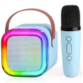 BUĞZ Karaoke Kablosuz Hoparlör Mikrofonlu Rgb Işıklı Bluetooth Speaker Tf Kart/usb Mavi