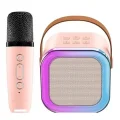 BUĞZ Karaoke Kablosuz Hoparlör Mikrofonlu Rgb Işıklı Bluetooth Speaker Tf Kart/usb Pembe