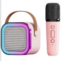 BUĞZ Karaoke Kablosuz Hoparlör Mikrofonlu Rgb Işıklı Bluetooth Speaker Tf Kart/usb Pembe