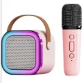 BUĞZ Karaoke Kablosuz Hoparlör Mikrofonlu Rgb Işıklı Bluetooth Speaker Tf Kart/usb Pembe