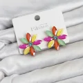BUĞZ Karışık Renk Kristal Taşlı Lotus Çiçek Model Kadın Küpe