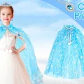 BUĞZ Karlar Ülkesi Elsa Frozen Mavi Pelerin – 80 Cm Kar Desenli Çocuk Pelerini ( Taç Hariç )