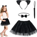 BUĞZ Kedi Eteği Tacı Kuyruğu ve Papyon Seti Siyah Renk Çocuk Boy