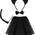 BUĞZ Kedi Eteği Tacı Kuyruğu Ve Papyon Seti Siyah Renk Çocuk Boy