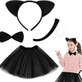BUĞZ Kedi Kostüm Seti - Etek, Taç, Kuyruk ve Papyon Siyah Renk Çocuk Boy