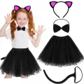 BUĞZ Kedi Kulak Taç Etek Kuyruk Ve Papyon 4 Lü Set Çocuk Fuşya