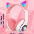 BUĞZ Kedili pembe kulak üstü kulaklık stereo ses ANC mikrofon FM radyo SD kart RGB ışık