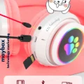 BUĞZ Kedili pembe kulak üstü kulaklık stereo ses ANC mikrofon FM radyo SD kart RGB ışık
