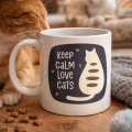 BUĞZ Keep Calm Love Cats Kedi Temalı Porselen Kupa MODEL 56 – Sevimli Tasarım , Kahve & Çay Kupası