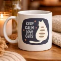 BUĞZ Keep Calm Love Cats Kedi Temalı Porselen Kupa MODEL 56 – Sevimli Tasarım , Kahve & Çay Kupası