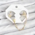 BUĞZ Kelebek Model Pirinç Gold Renk Zincir Bağlantılı Ear Cuff Küpe Seti