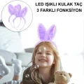  Kenarları Dantelli Mor Pullu Payetli Led Işıklı Tavşan Kulak Taç 23x19 cm