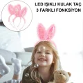  Kenarları Dantelli Pembe Pullu Payetli Led Işıklı Tavşan Kulak Taç 23x19 cm
