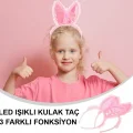  Kenarları Dantelli Pembe Pullu Payetli Led Işıklı Tavşan Kulak Taç 23x19 cm