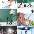  Kendiliğinden Işıklı Masaüstü Tripod Olabilen Telefon Tutuculu Kablosuz Kumandalı Selfie Çubuğu