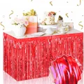BUĞZ Kendinden Yapışkanlı Kırmızı Metalize Püsküllü Masa Eteği – 75 X 275 Cm Parti Süslemesi