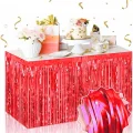  Kendinden Yapışkanlı Kırmızı Metalize Püsküllü Masa Eteği – 75 x 275 cm Parti Süslemesi
