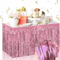 BUĞZ Kendinden Yapışkanlı Rose Gold Metalize Püsküllü Masa Eteği – 75 X 275 Cm Parti Süslemesi