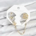 BUĞZ Kiraz Model Pirinç Gold Renk Zincir Bağlantılı Ear Cuff Küpe Seti