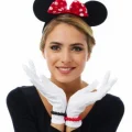BUĞZ Kırmızı Fiyonklu Minnie Mouse Tacı ve Beyaz Eldiven Seti