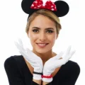 BUĞZ Kırmızı Fiyonklu Minnie Mouse Tacı ve Beyaz Eldiven Seti
