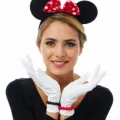 BUĞZ Kırmızı Fiyonklu Minnie Mouse Tacı ve Beyaz Eldiven Seti