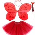 BUĞZ Kırmızı Kelebek Kostümü - Kırmızı Kelebek Kostüm Aksesuar Seti 4 Parça