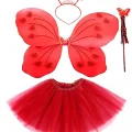  Kırmızı Kelebek Kostümü - Kırmızı Kelebek Kostüm Aksesuar Seti 4 Parça