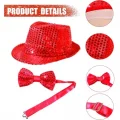  Kırmızı Payetli Şapka ve Papyon Seti – Parıltılı Yetişkin Kostüm Seti