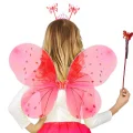  Kırmızı Renk Çocuk Kelebek Kanadı Tacı ve Asa Seti 50 cm