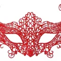 BUĞZ Kırmızı Renk Dantel Örgü İşlemeli Parti Maskesi Model 3