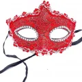 BUĞZ Kırmızı Renk Gözler Kristal Taşlı Dantelli Parti Maskesi 11x17 Cm
