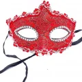  Kırmızı Renk Gözler Kristal Taşlı Dantelli Parti Maskesi 11x17 cm