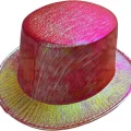 BUĞZ Kırmızı Renk Işıltılı Hologram Kumaş Kaplama Fötr Silindir Şapka Yetişkin Boy