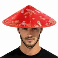 BUĞZ Kırmızı Saten Çin Desenli Dragon İşlemeli Şapka – Lastikli
