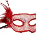 BUĞZ Kırmızı Yandan Tüylü Payetli Parti Maskesi