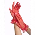  Kısa Boy Likralı Güpürlü Yetişkin Tül Eldiven Kırmızı Renk