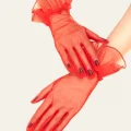 BUĞZ Kısa Boy Likralı Güpürlü Yetişkin Tül Eldiven Kırmızı Renk